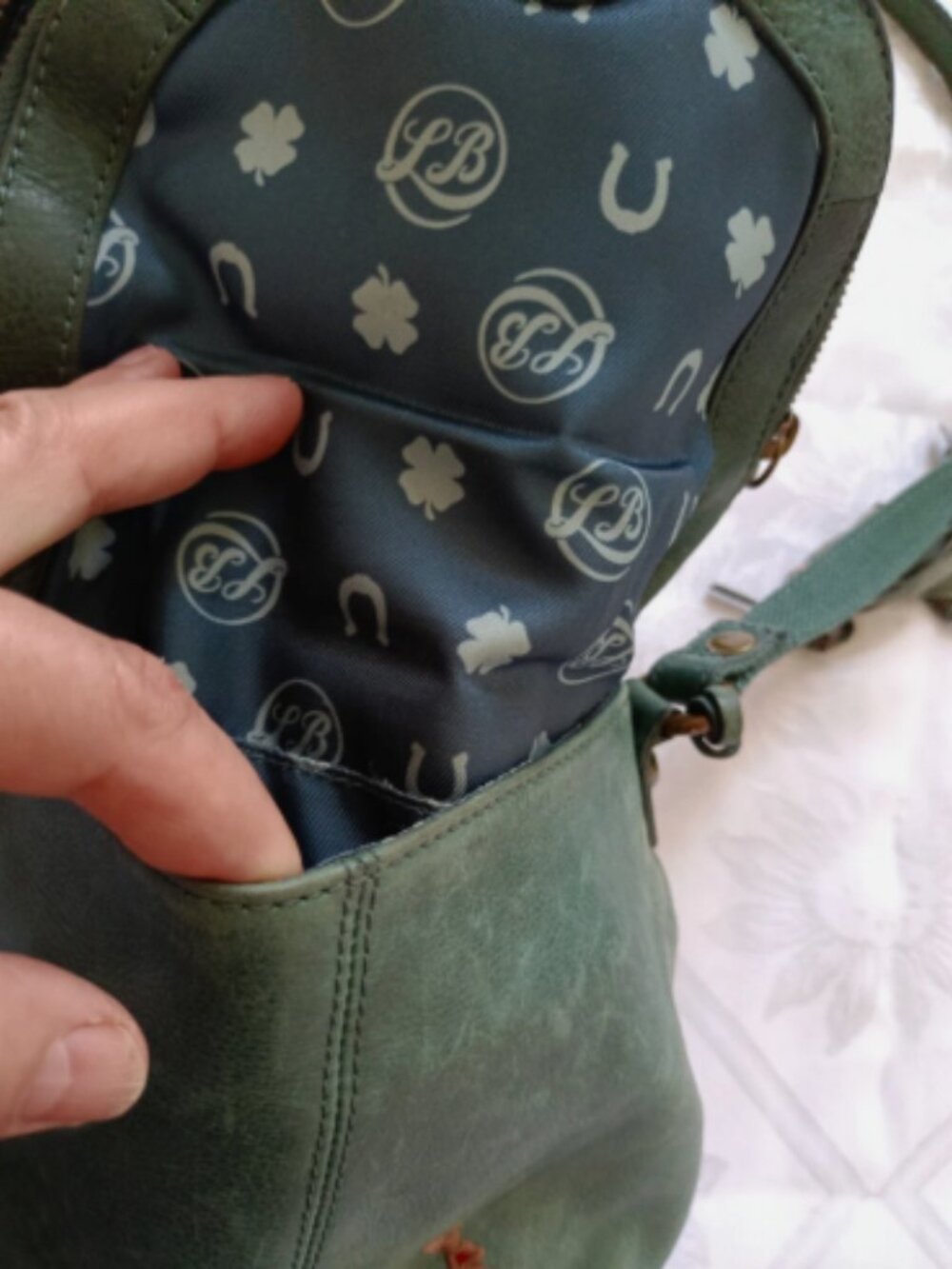 Lucky Brand Genuine Leather Embroidery Shoulder Bag Multiple Compartments Green - Picture 15 of 16